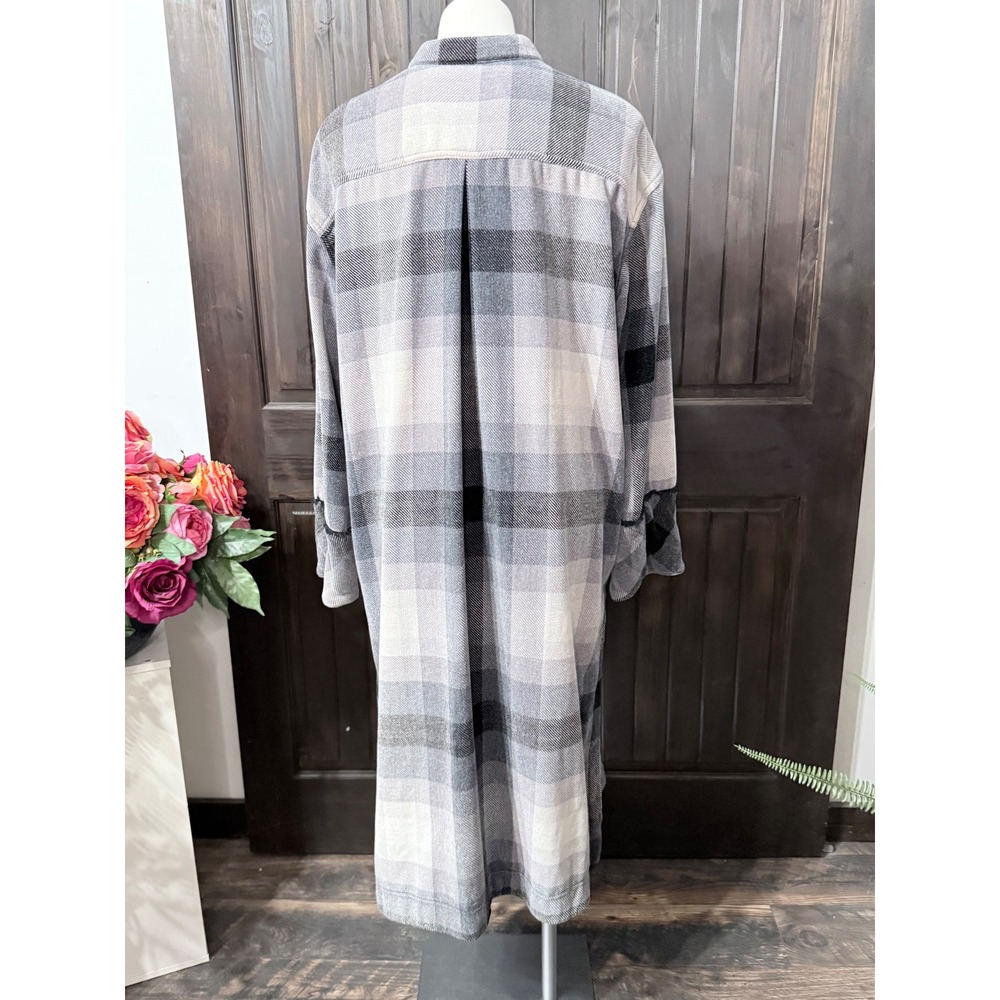 We The Free Free People Plaid Maxi Shirt Jacket Grey Black Large Long Shacket - Picture 5 of 7